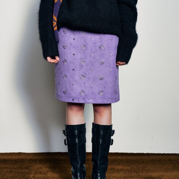 Purple Suede Look A-Line Skirt - Picture 1 of 4